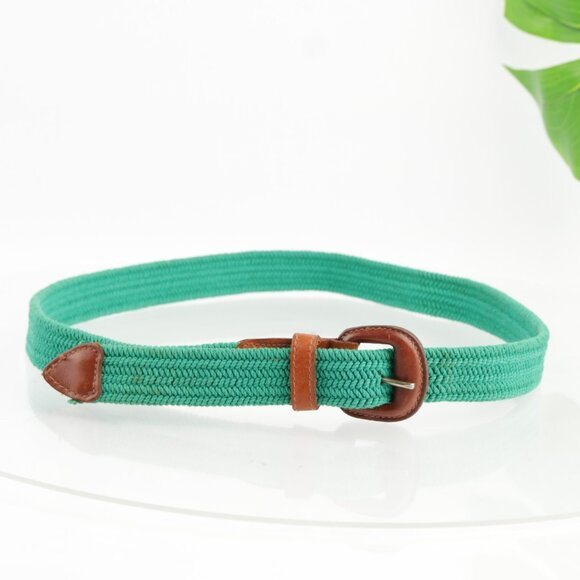 Talbots Womens Belt Size XL Extra Large Kelly Green Woven Elastic Leather Tip - Picture 13 of 13